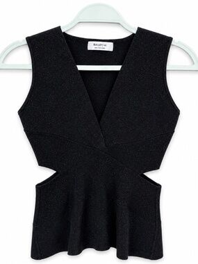 🖤 Bailey 44 Black Shimmer Knit Cutout Peplum Top Women's Small Cocktail Party